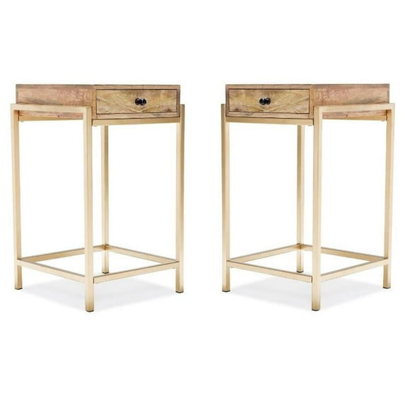 Home Square Modern Living Room Accent Table in Beige and Gold - Set of 2