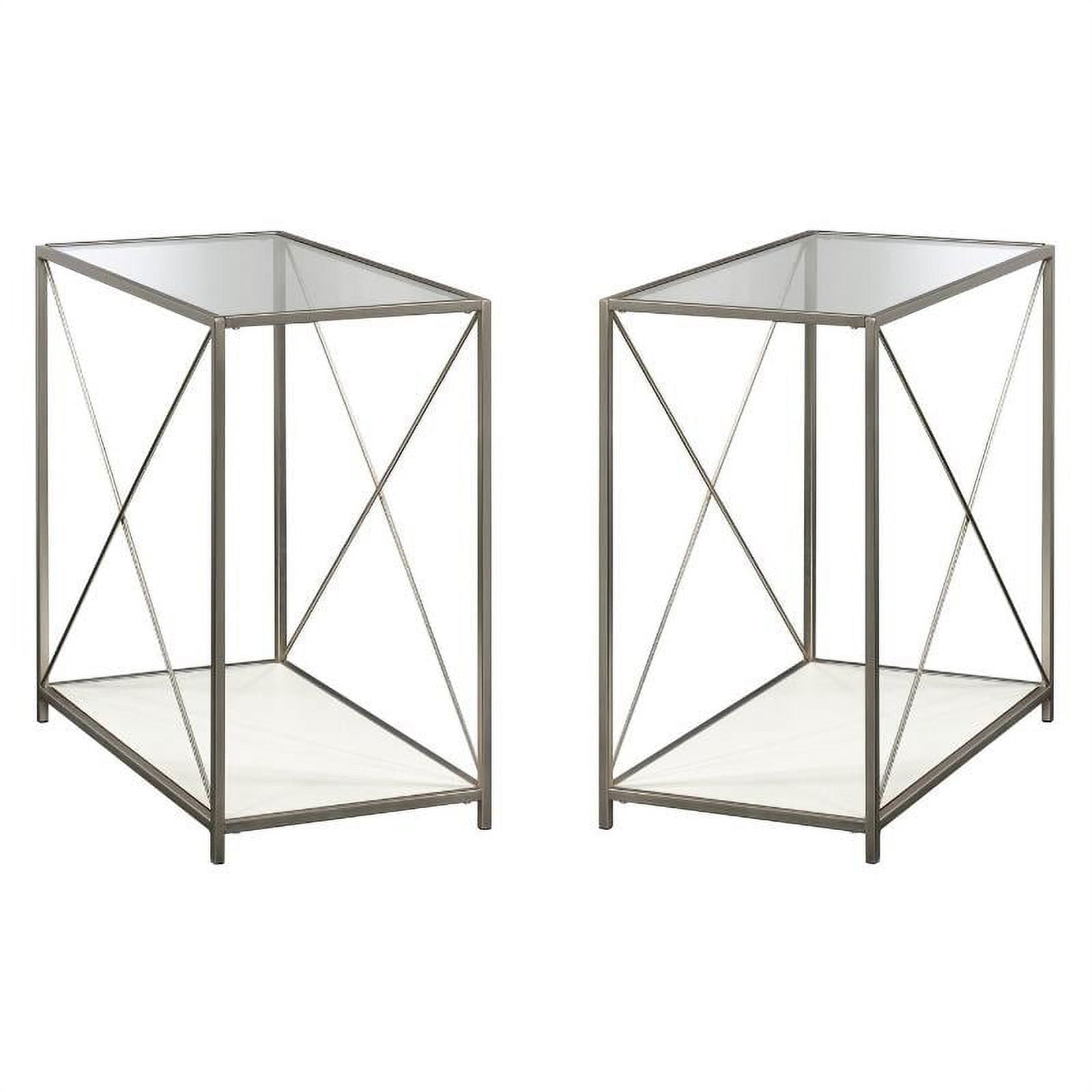 Home Square Modern Metal and Glass End Table in Pearl Oak Set of 2