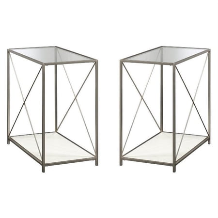 Home Square Modern Metal and Glass End Table in Pearl Oak - Set of 2