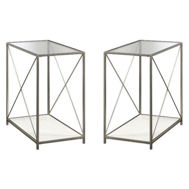 Home Square Modern Metal and Glass End Table in Pearl Oak Set of 2