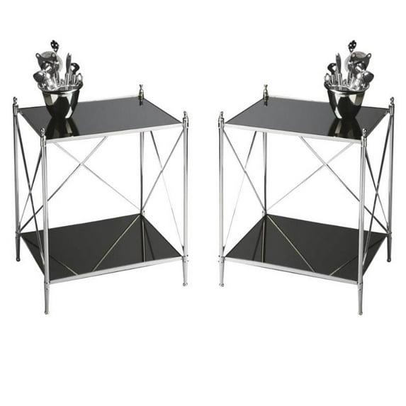 Home Square Modern Mirrored End Table in Black - Set of 2