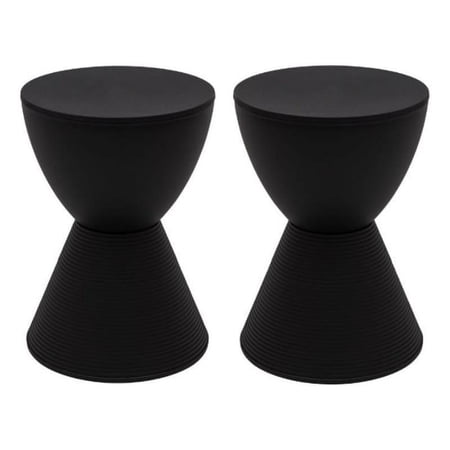 Home Square Modern Plastic Ribbed Round End Table in Black - Set of 2