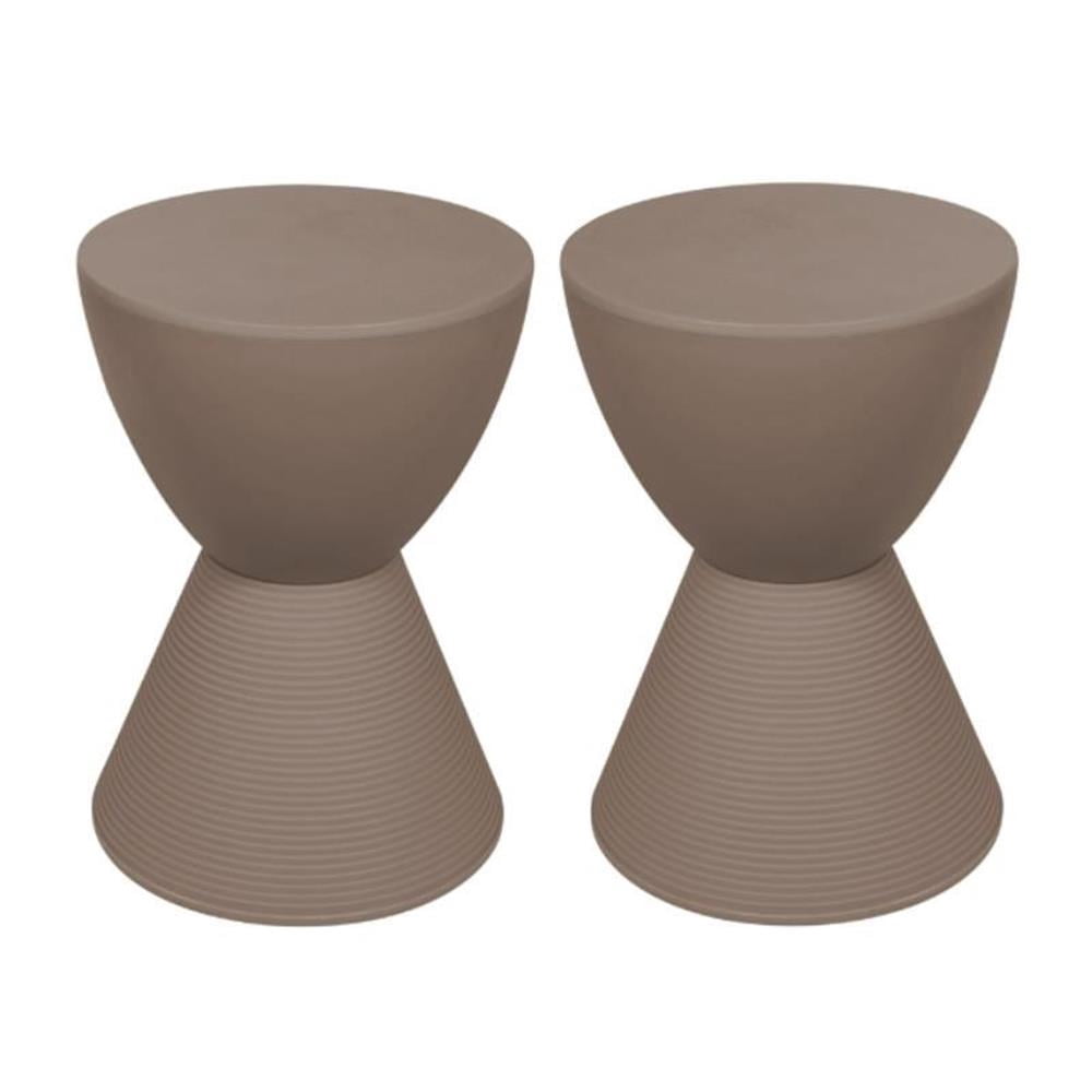 Home Square Modern Plastic Ribbed Round End Table in Taupe - Set of 2 ...