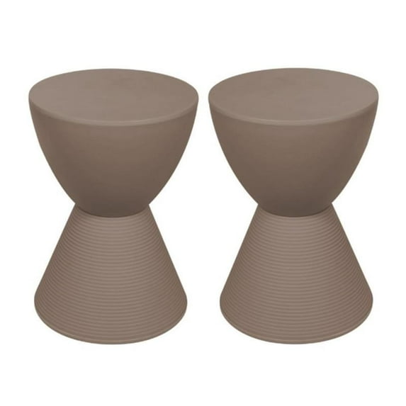 Home Square Modern Plastic Ribbed Round End Table in Taupe - Set of 2