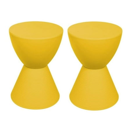 Home Square Modern Plastic Ribbed Round End Table in Yellow - Set of 2