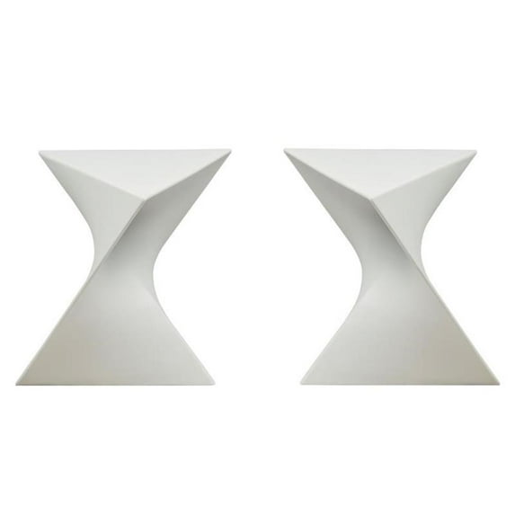 Home Square Modern Plastic Triangle End Table in White - Set of 2