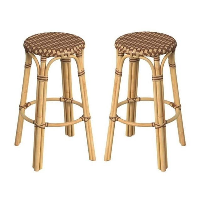 Home Square Modern Rattan Backless Bar Stool in Brown - Set of 2