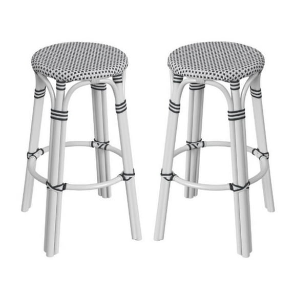 Home Square Modern Rattan Backless Bar Stool in White - Set of 2