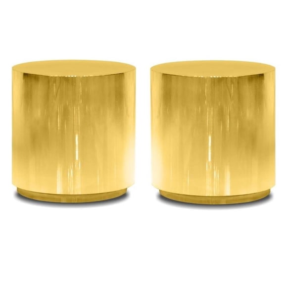 Home Square Modern Stainless Steel End Table in Polished Gold Finish - Set of 2