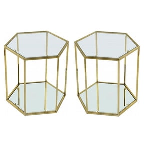Home Square Modular Stainless Steel and Glass End Table - Set of 2