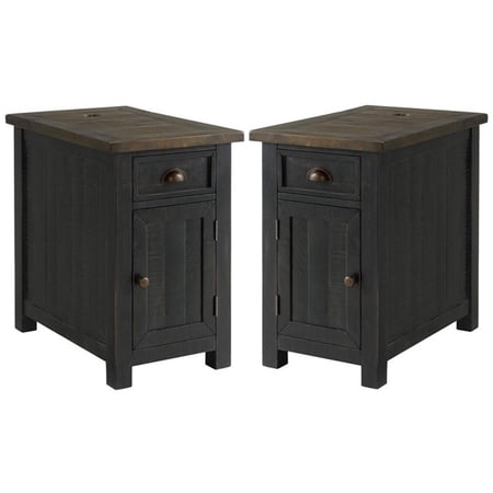 Home Square Monterey Chairside Table in Power Black and Brown - Set of 2