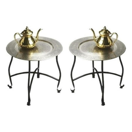 Home Square Moroccan Tray Table in Lightly Distressed - Set of 2
