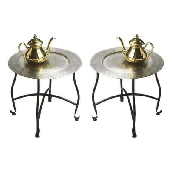 Home Square Moroccan Tray Table in Lightly Distressed - Set of 2