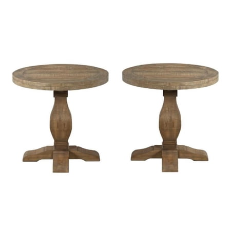 Home Square Napa Solid Wood Round End Table in Brown - Set of 2