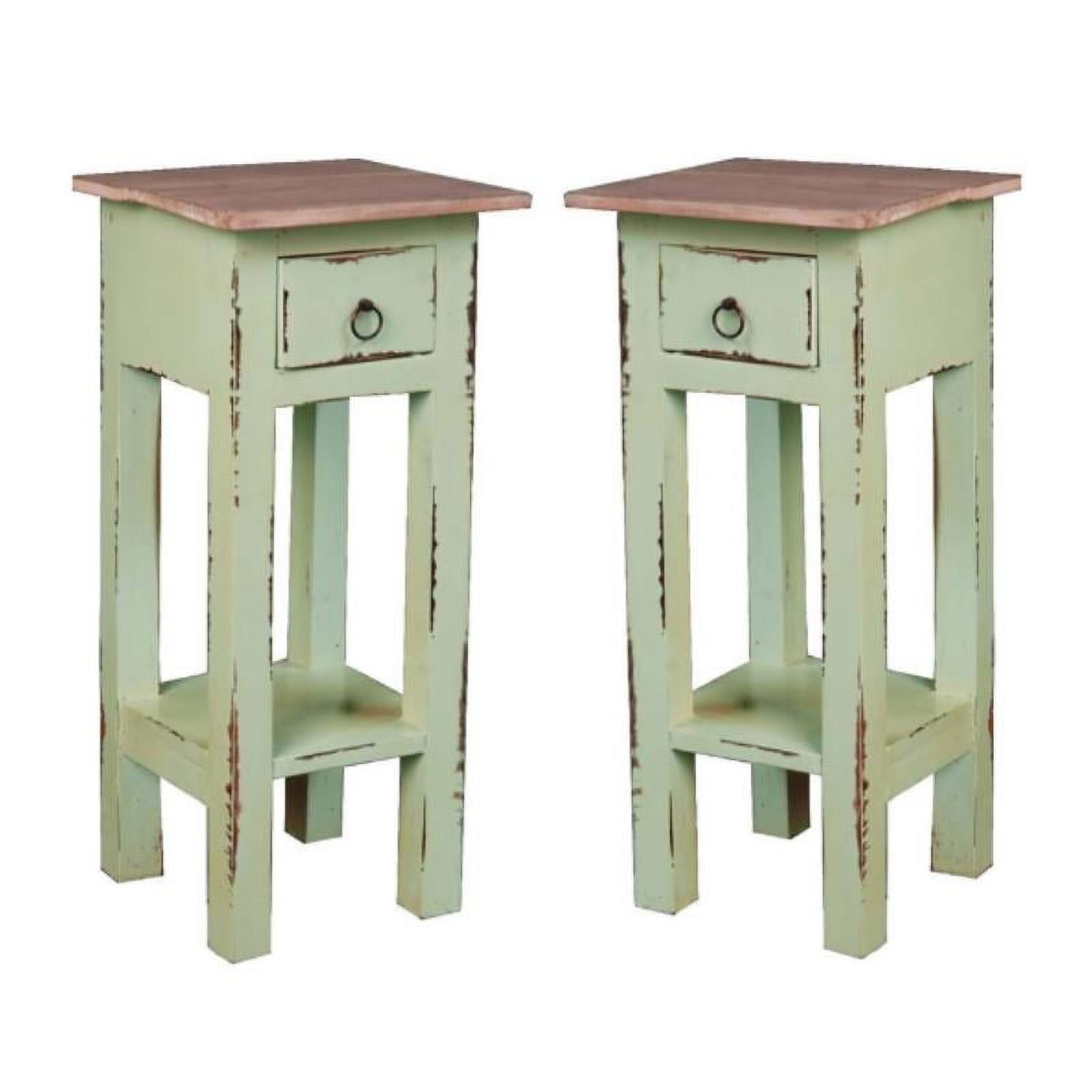 Home Square Narrow Wood Side Table in Bahama Green and Limewash Top