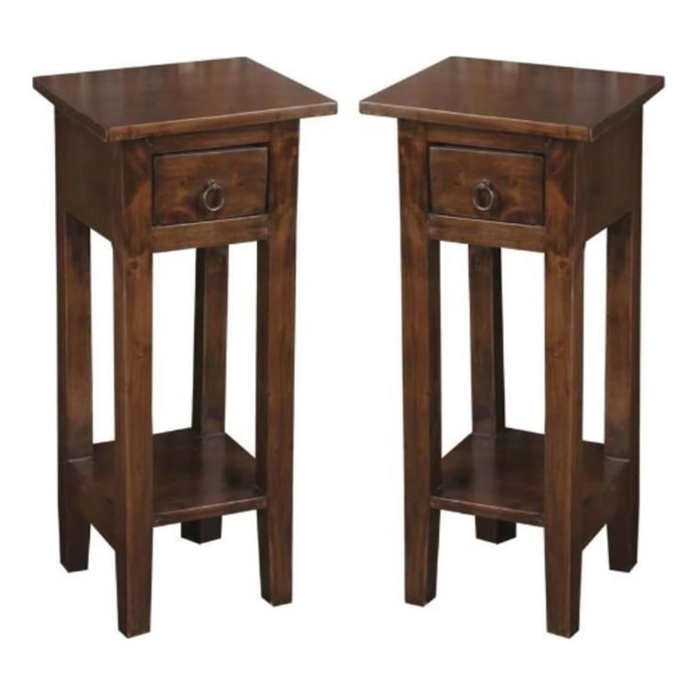 Java Side Table Traditional Home Square Narrow Wood Side Table in Old Java Brown & Antique Iron ...