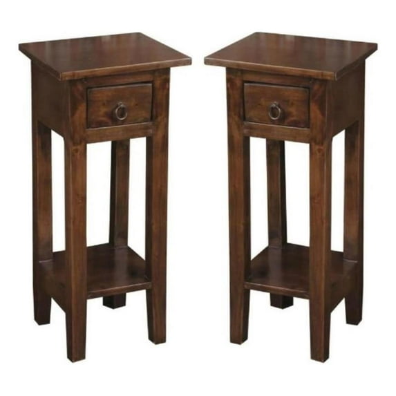 Home Square Narrow Wood Side Table in Old Java Brown & Antique Iron - Set of 2