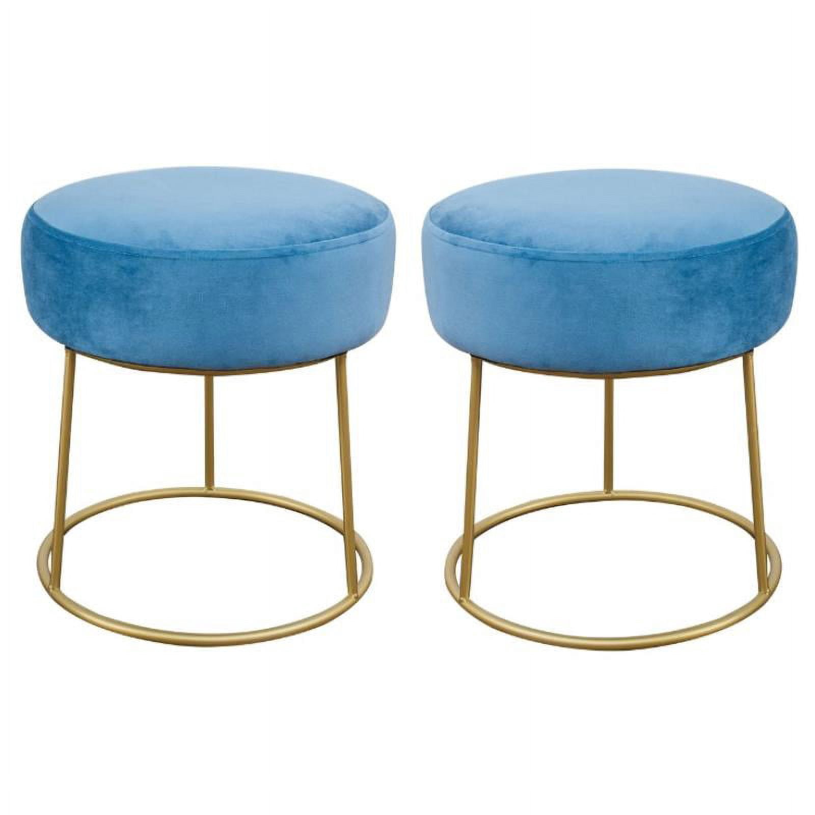 Home Square Nina 15.7" Transitional Velvet Stool in Blue & Gold - Set ...