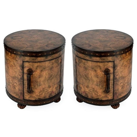 Home Square Old World Map Brown Duffel End Table - Set of 2