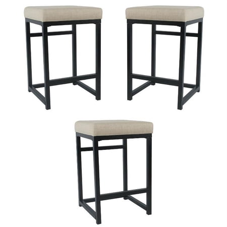 Home Square Open Back Metal Counter Stool in Beige & Black - Set of 3