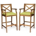 thumbnail image 1 of Home Square Outdoor Acacia Wood Barstool in Teak and Green - Set of 2, 1 of 11