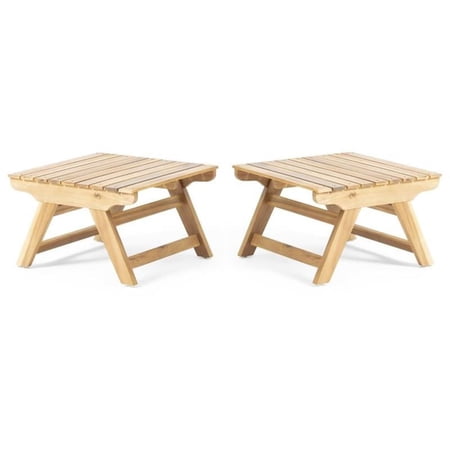 Home Square Outdoor Acacia Wood Side Table in Teak - Set of 2