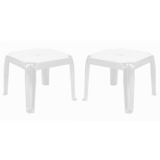 Home Square Outdoor Casual UV Resistant Resin and Rubber Square End Table, White