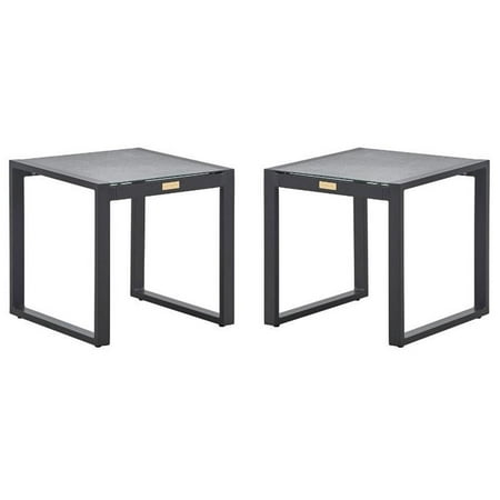 Home Square Outdoor Pebbled Glass Side Table in Gray - Set of 2