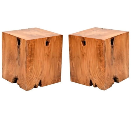 Home Square Outdoor Modern No Assembly Tweak Wood End Table, Brown (Set of 2)