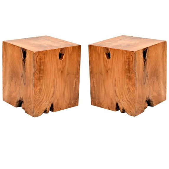 Home Square Outdoor Modern No Assembly Tweak Wood End Table, Brown (Set of 2)