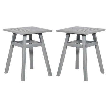 Home Square Outdoor Wood Chevron Patio End Table in Gray - Set of 2