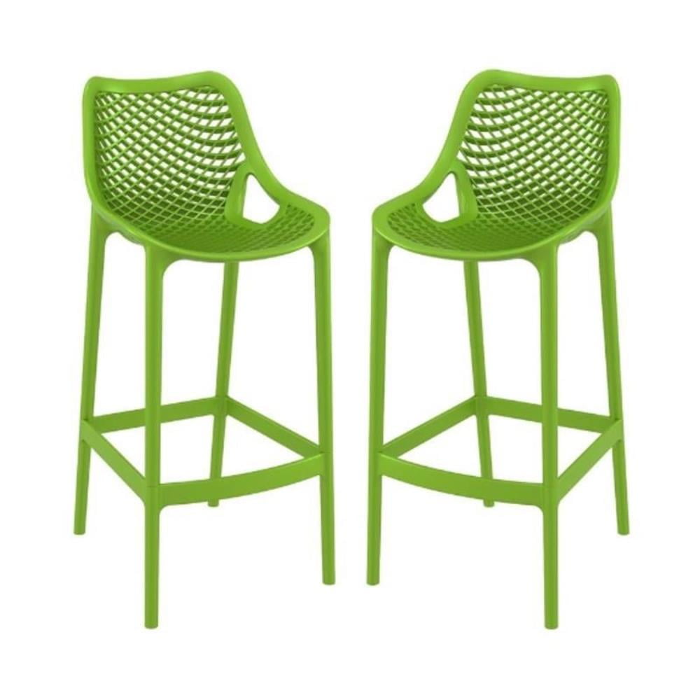 Tropical Green Plastic Outdoor Bar Stools with Footrest - Set of 2