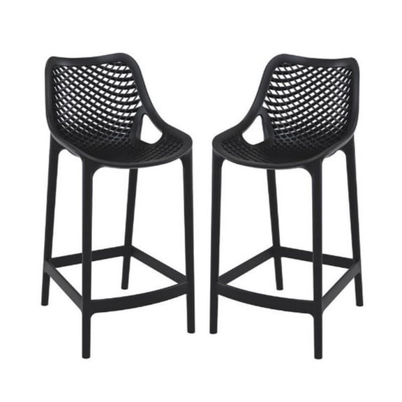 Home Square Patio Counter Stool in Black Finish - Set of 2