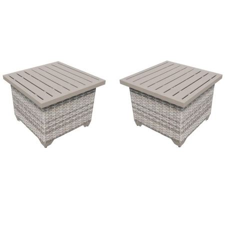 Home Square Patio Wicker End Table in Vanilla Cream - Set of 2