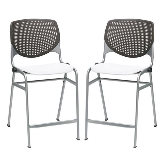 Home Square Plastic Counter Stool in Brownstone/White - Set of 2
