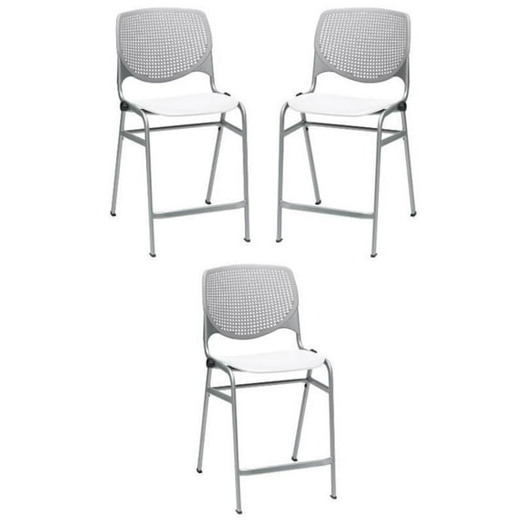 Home Square Plastic Counter Stool in Light Gray/White - Set of 3