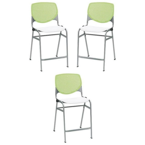 Home Square Plastic Counter Stool in Lime Green/White - Set of 3