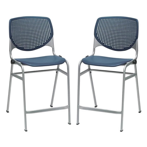 Home Square Plastic Counter Stool in Navy - Set of 2