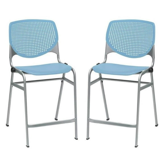 Home Square Plastic Counter Stool in Sky Blue - Set of 2