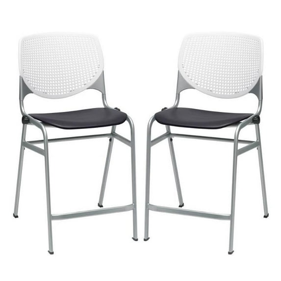 Home Square Plastic Counter Stool in White/Black - Set of 2