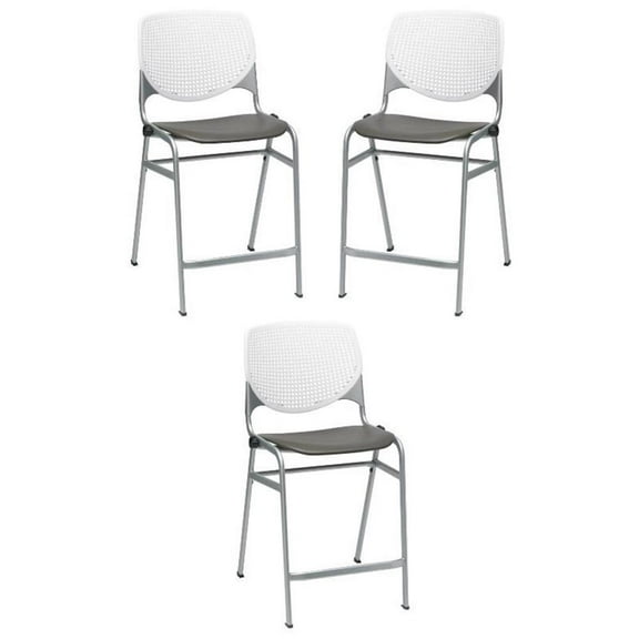 Home Square Plastic Counter Stool in White/Brownstone - Set of 3