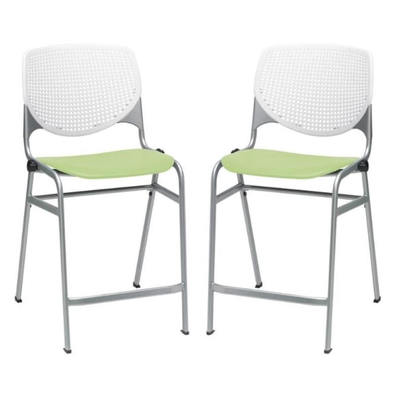 Home Square Plastic Counter Stool in White/Lime Green - Set of 2