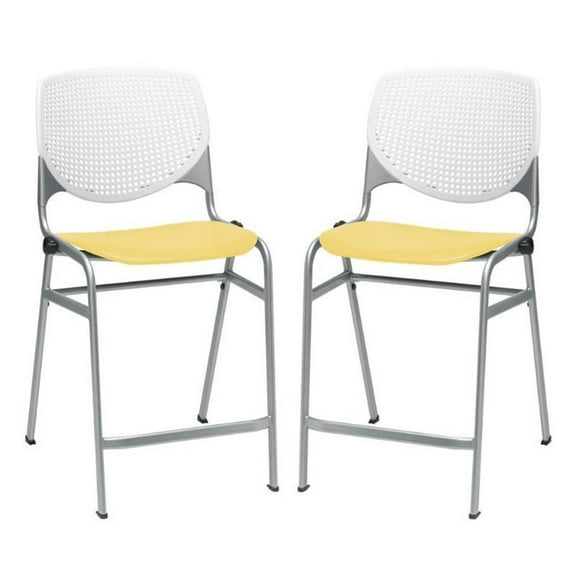 Home Square Plastic Counter Stool in White/Yellow - Set of 2