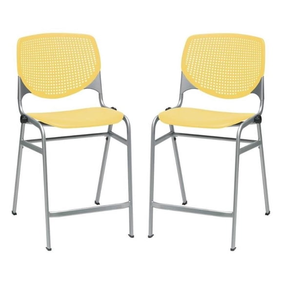 Home Square Plastic Counter Stool in Yellow - Set of 2