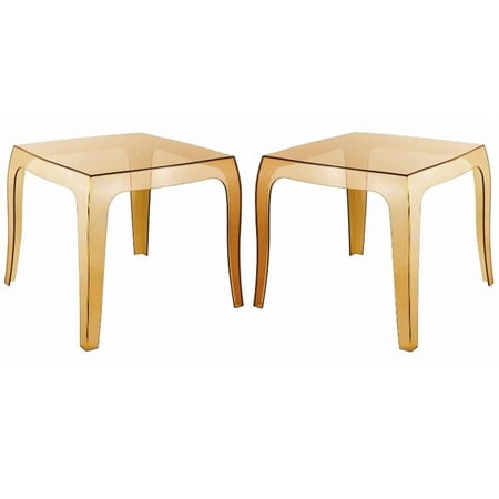 Home Square Polycarbonate Patio Side Table in Transparent Amber - Set of 2