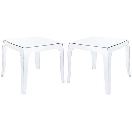 Home Square Polycarbonate Patio Side Table in Transparent Clear - Set of 2