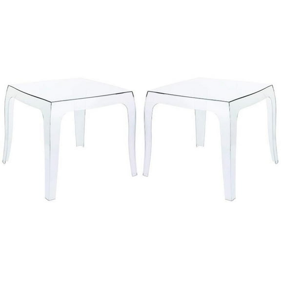 Home Square Polycarbonate Patio Side Table in Transparent Clear - Set of 2