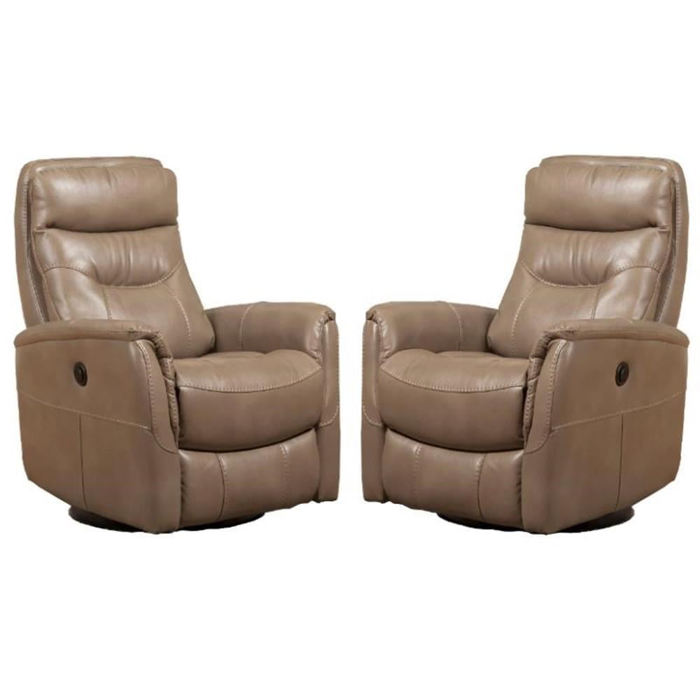 Linen Brown Faux Leather Swivel Recliner Set with Wood Frame