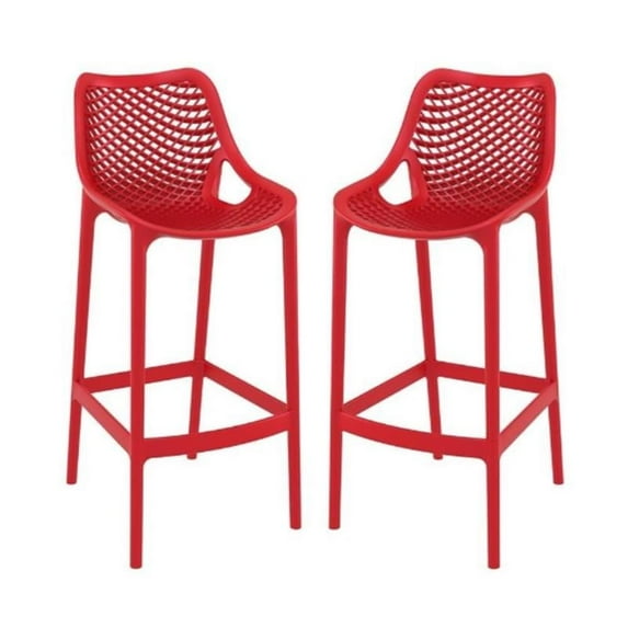Home Square Polypropylene Patio Bar Stool in Red - Set of 2