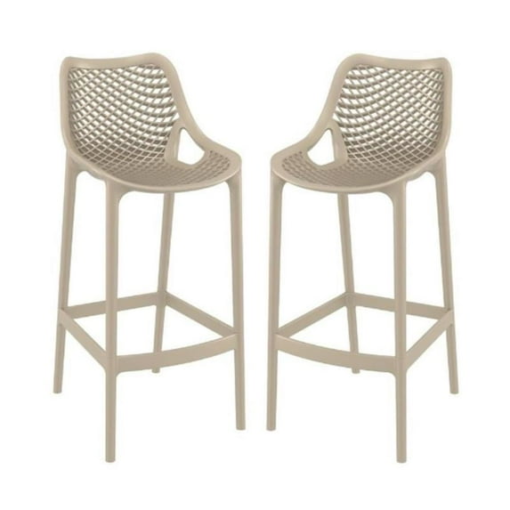 Home Square Polypropylene Patio Bar Stool in Taupe - Set of 2